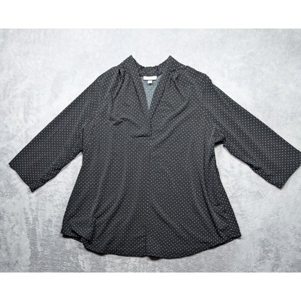 Charter Club Blouse Women 3X Black Polka Dot V Neck Career Mature Minimalist
